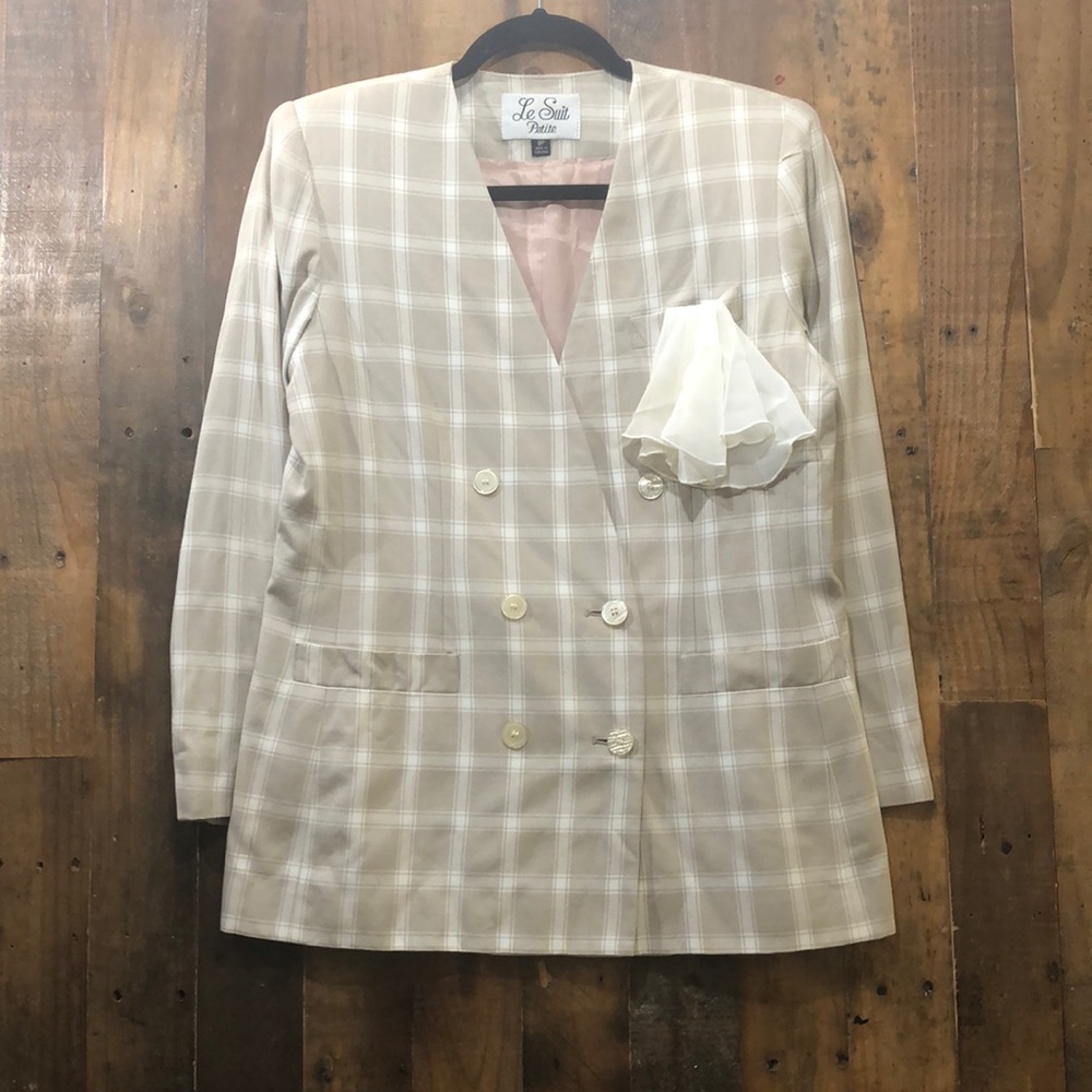 VTG Le Suit Petites 80s Plaid Double Breasted Blazer